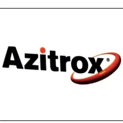 Logo Azitrox 500 z czerwoną kropką i owalem.