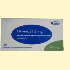 Opakowanie leku Oriven 37,5 mg, zawierające 28 kapsułek o przedłużonym uwalnianiu z wenlafaksyną.