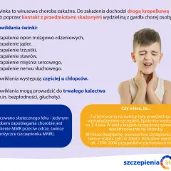 Chłopiec z bólem gardła, objaw świnki. Choroba wirusowa, groźna powikłaniami, np. głuchotą. Szczepienie MMR chroni przed świnką.