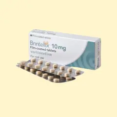 Opakowanie i blistry z tabletkami Brintellix 10 mg, leku zawierającego vortioxetynę, przeznaczonego do stosowania doustnego.