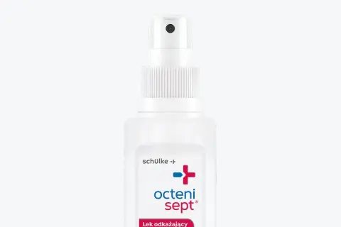 Biały spray z pompką, zawierający oktenidynę. Służy do dezynfekcji skóry i małych powierzchni.