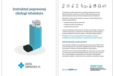 Niebieski inhalator, kluczowy w leczeniu astmy. Prawidłowa technika, jak uczy farmaceuta, zapobiega błędom i zapewnia skuteczność terapii.