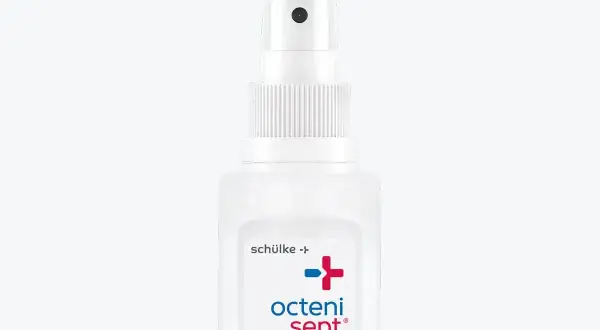 Biały spray z pompką, zawierający oktenidynę. Służy do dezynfekcji skóry i małych powierzchni.