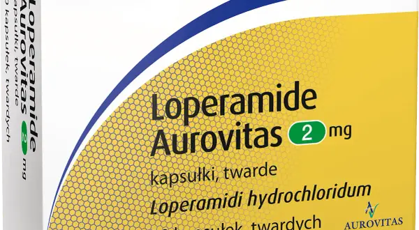 Opakowanie leku Loperamid Aurovitas 2 mg, zawierające 20 kapsułek twardych. Szybka ulga w dolegliwościach.