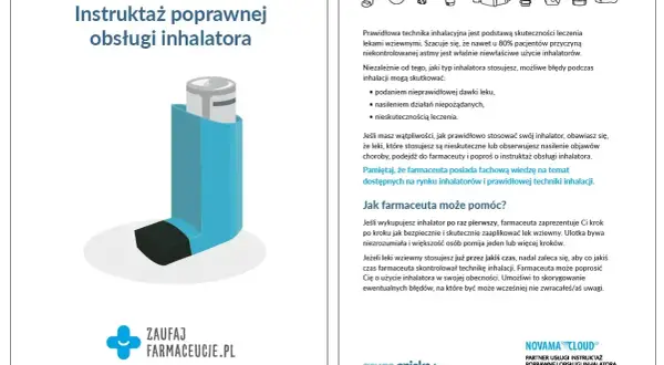 Niebieski inhalator, kluczowy w leczeniu astmy. Prawidłowa technika, jak uczy farmaceuta, zapobiega błędom i zapewnia skuteczność terapii.