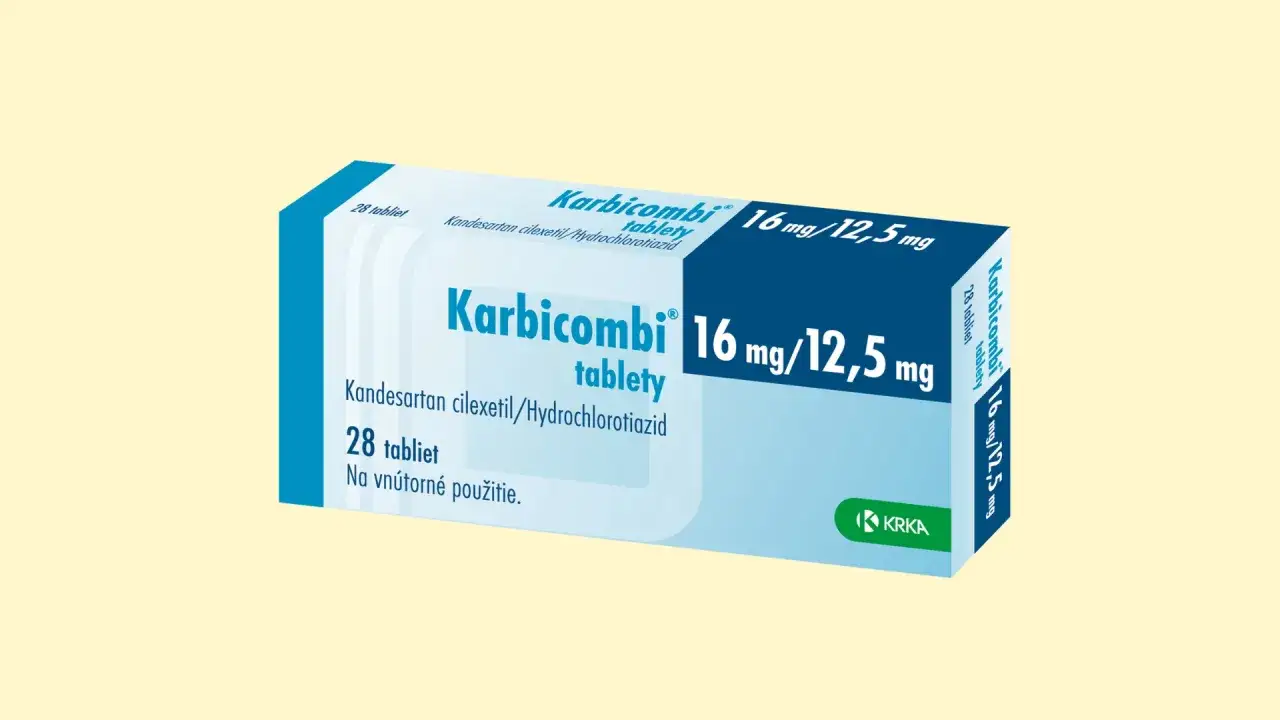 Opakowanie leku Karbicombi 16 mg/12,5 mg, zawierającego kandesartan cileksetyl i hydrochlorotiazyd, 28 tabletek.
