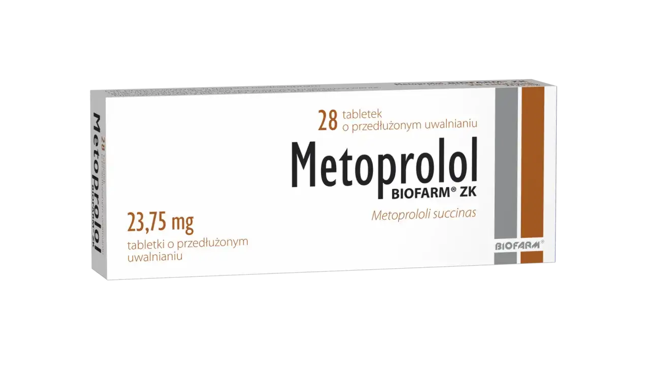 Opakowanie leku Metoprolol ZOK 25 mg, zawierające 28 tabletek o przedłużonym uwalnianiu.