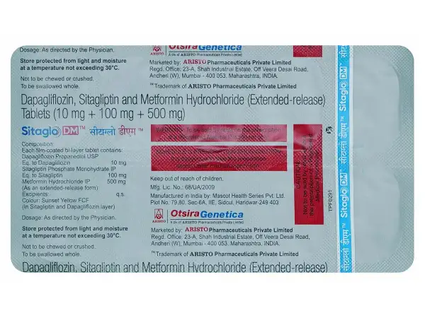 Opakowanie tabletek Sitaglo DM z napisem w języku polskim i hindi.
