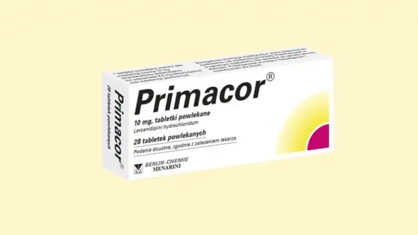 Opakowanie leku Primacor 10 mg, zawierające 28 tabletek powlekanych. Stosować doustnie zgodnie z zaleceniem lekarza.