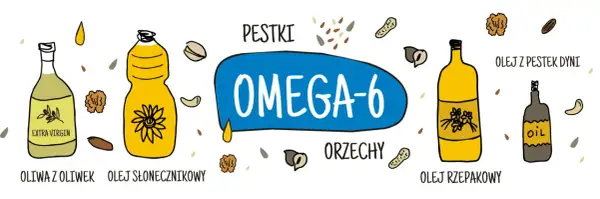 Oliwa z oliwek, olej słonecznikowy, rzepakowy i z pestek dyni, a także orzechy i pestki, to źródła kwasów nnkt Omega-6.