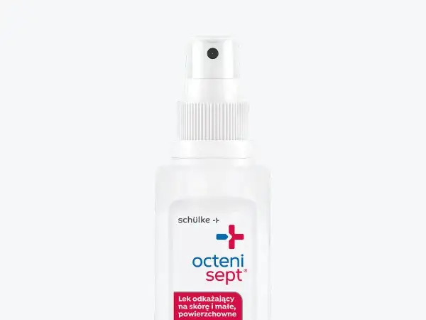 Biały spray z pompką, zawierający oktenidynę. Służy do dezynfekcji skóry i małych powierzchni.