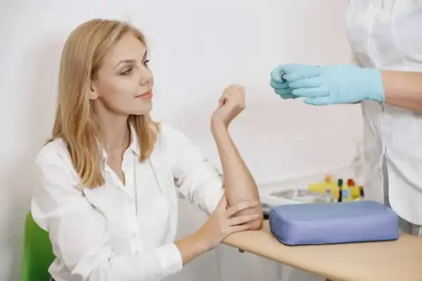 Kobieta przygotowuje się do pobrania krwi. Czy badanie kreatyniny na czczo jest konieczne?