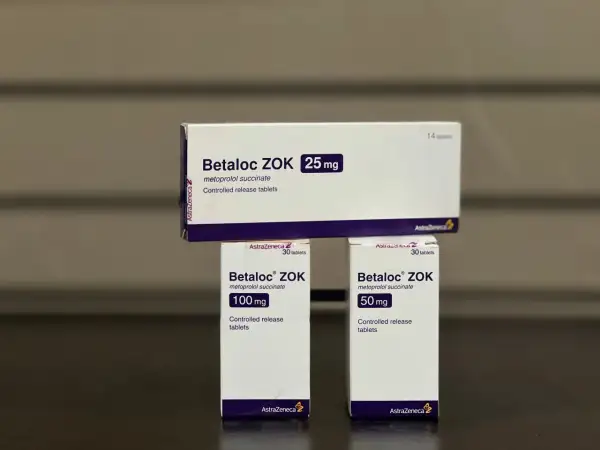 Opakowania leku Betaloc ZOK 25 mg, 50 mg i 100 mg. Metoprolol succinate, tabletki o przedłużonym uwalnianiu.